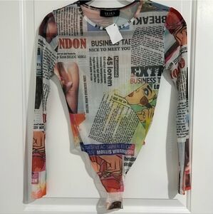 NWT AKIRA Mesh Bodysuit - Gazzette Print